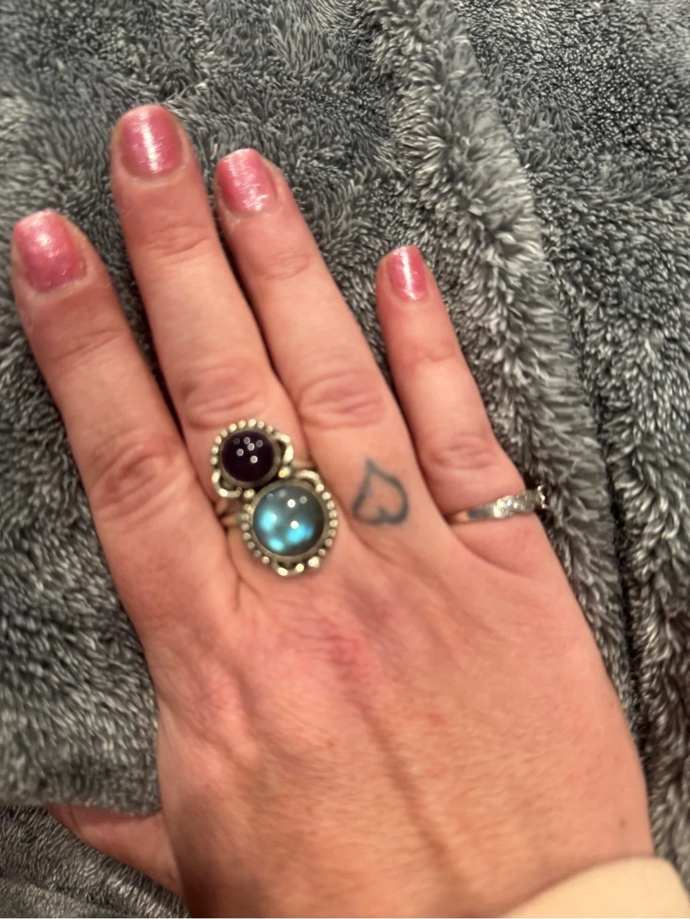 Source Unknown Sterling Silver Double Gemstone Ring - Blue & Purple
